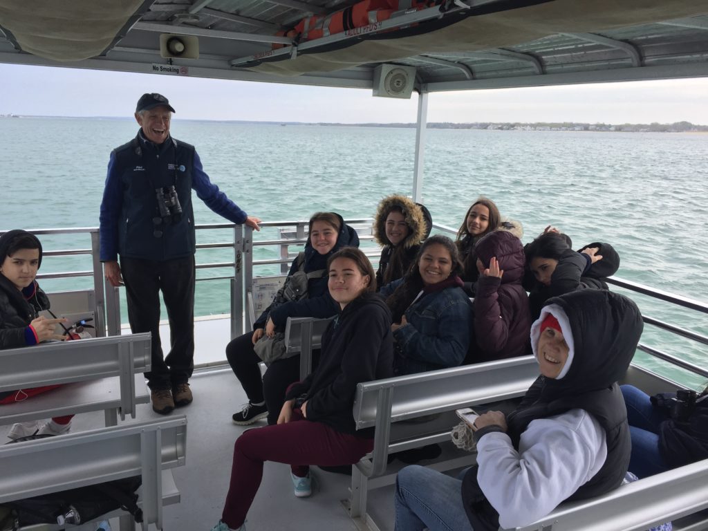Barnstable High School English Language Learners aboard the Barnstable Harbor Ecotours "Horseshoe Crab"