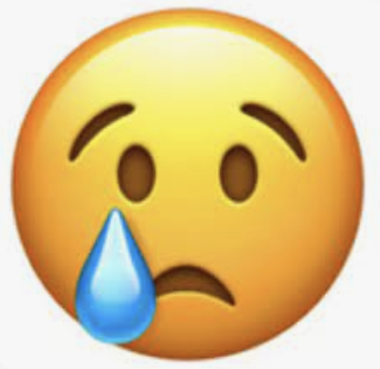 Teary-eyed sad face emoji